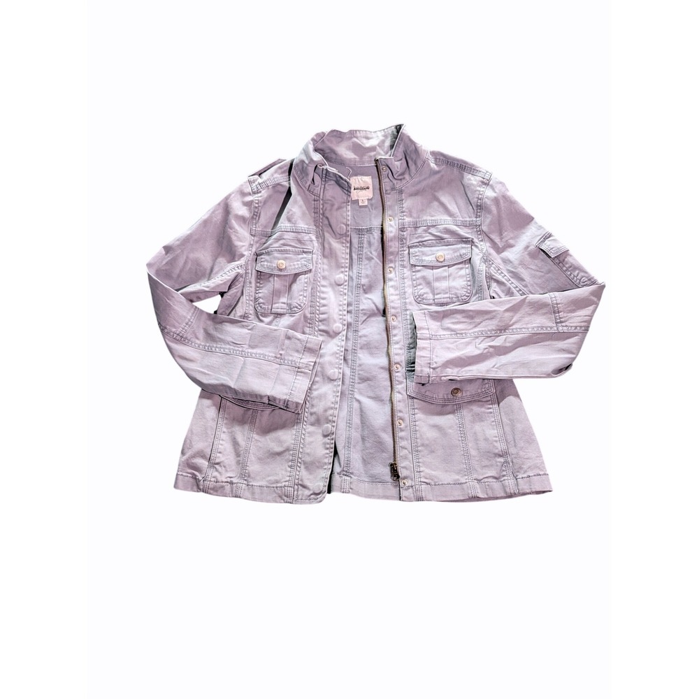 Kensie Jeans Women Grey Utility Military Jacket Mock Neck Size L